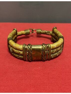 Vintage Snakeskin Copper Bronze Textured Handcrafted Bangle Bracelet Boho Hippie